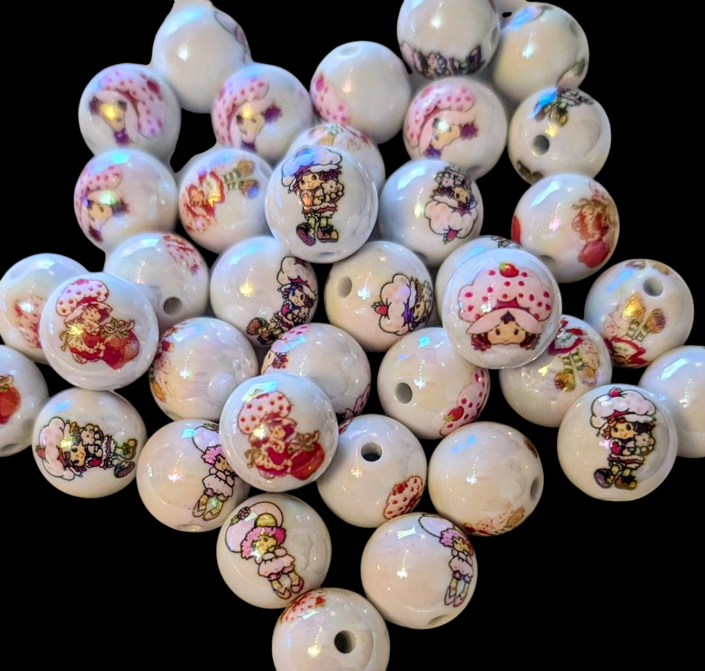 Strawberry Shortcake White Background Acrylic Beads