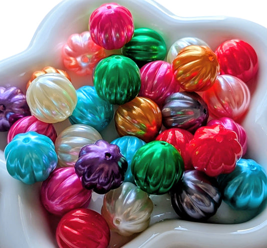 Acrylic Beads Pumpkin Stripes Shiny Multi-Color 20MM