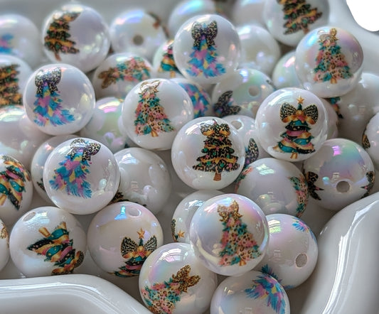 16 mm Acrylic Christmas Tree Beads - Leopard Bow Mix